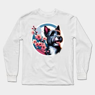 Scottish Terrier Enjoys Spring's Cherry Blossoms Long Sleeve T-Shirt